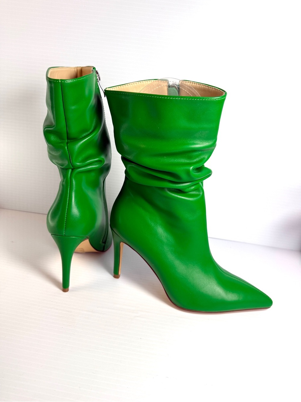 Vivianly Green Slouchy Pointed-Toe Stiletto Ankle Boots